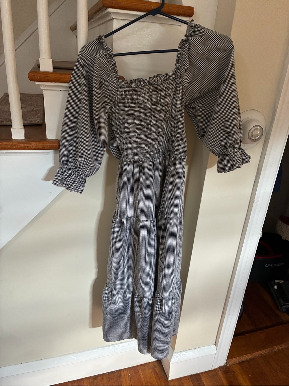 Gingham Smocked Maxi Dress in Black & White